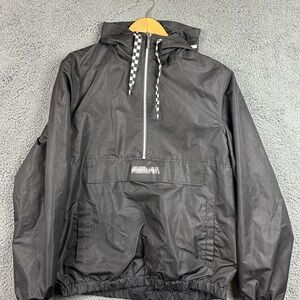 Members Only Mens Black Anorak Windbreaker Jacket Quarter Zip Hooded Small